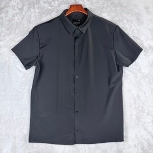 STONE FALCON Mens Charcoal Gray Short Sleeve Button Down Shirt Size M